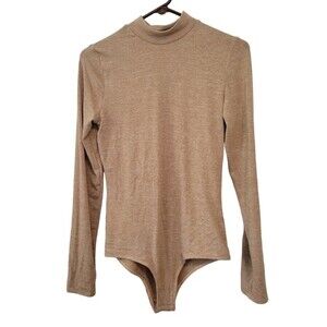 Gianni Bini Eryyn Bodysuit in Oatmeal Knit Long Sleeve Tan Size Large NWT